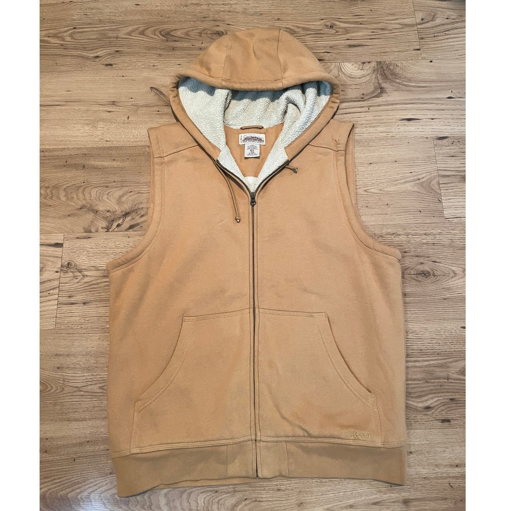 L.L. Bean Katahdin Iron Works Vest Mens Medium Brown Sherpa Lined Hooded Zip